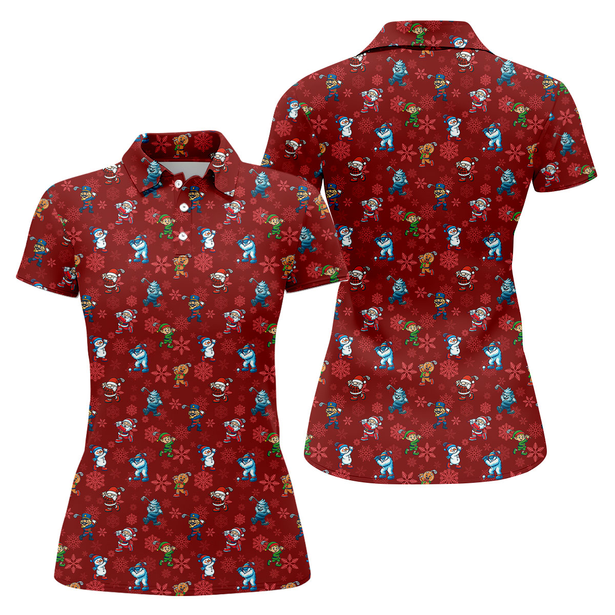 Funny Christmas Characters Golf Pose Red Golf Shirt, Christmas Golf Shirt, Ladies Golf Shirts, Women's Polo Shirt