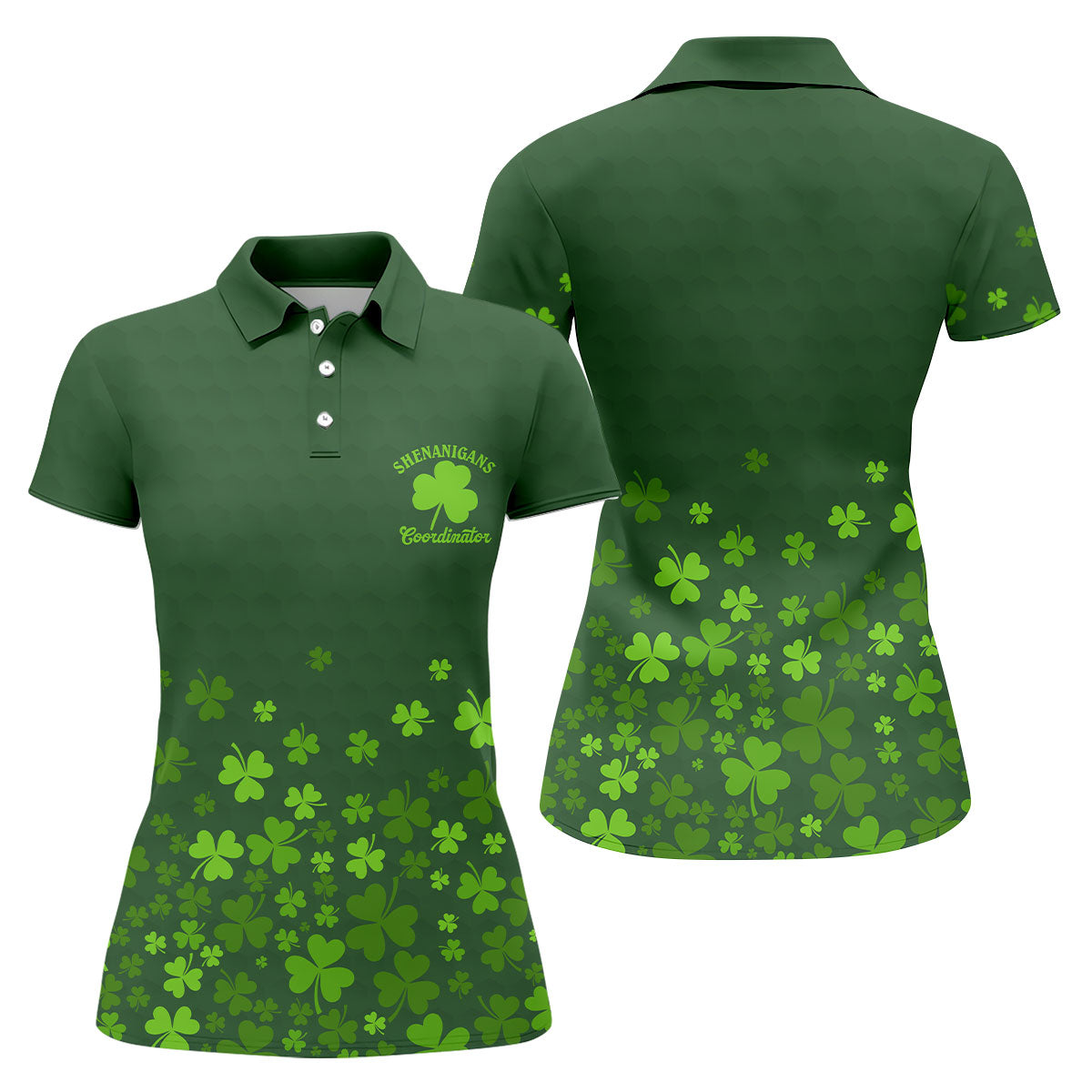 Shenanigans Coordinator Golf Ball Pattern St Patrick Day Green Golf Shirt, Women's Golf Tops, Ladies Golf Polos