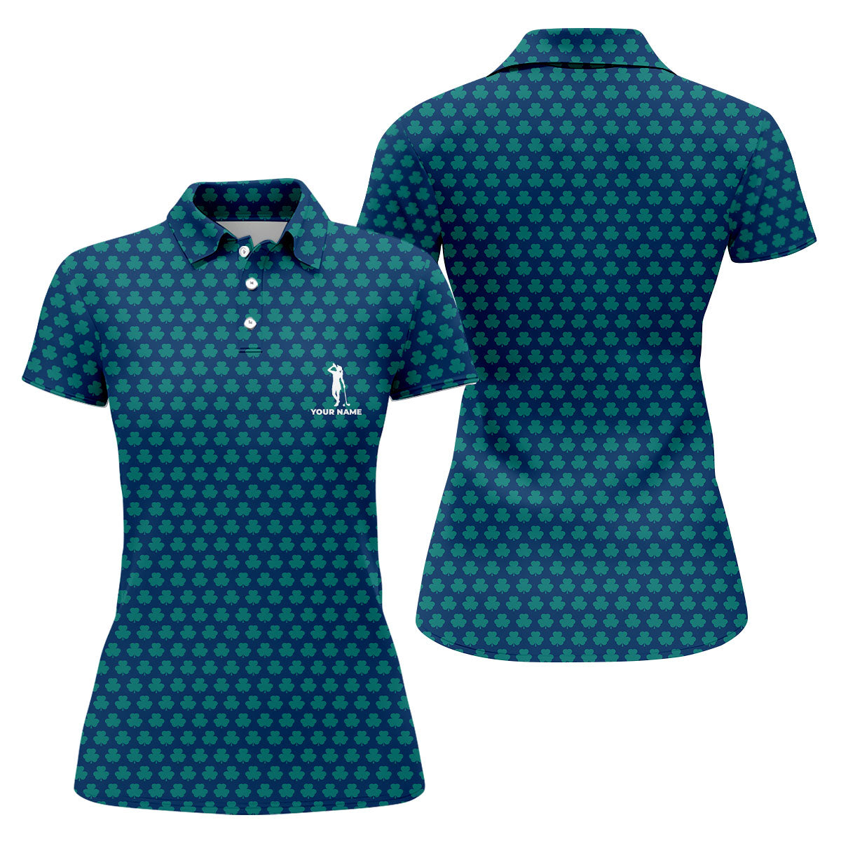 Three Leaf Clover Seamless Pattern St Patrick's Day Golf Shirt, Women's Golf Tops, Ladies Golf Polos