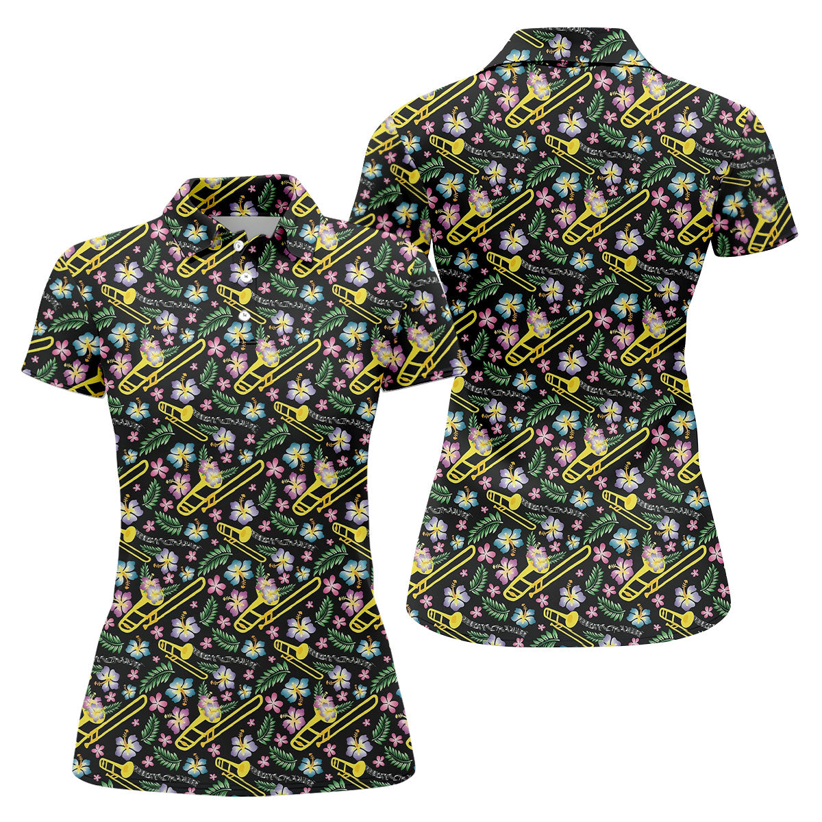 Trombones Floral Tropical Vibe Golf Shirt For Women, Ladies Golf Shirts, Women's Polo Shirt