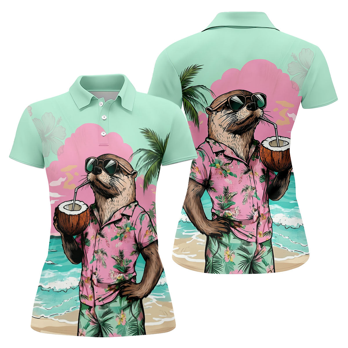Funny Otter Tropical Summer Hawaiian Golf Shirt, Golf Shirt For Women, Golfing Apparel