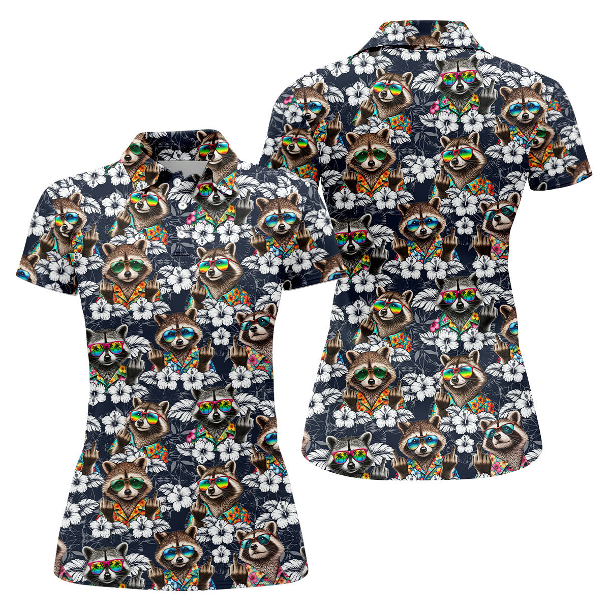 Cool Raccoon Sunglasses Tropical Golf Shirt, Funny Golf Shirt, Women's Golf Shirt, Golf Polo For Women