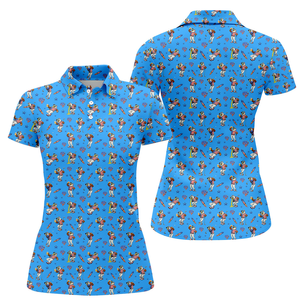 Patriotic Eagle Golf And Beer Funny 4th Of July Blue Golf Shirt, 250th Anniversary Women's Golf Tops