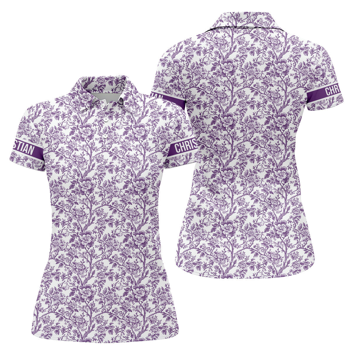 Toile De Jouy Purple Golf Shirt, Women's Golf Tops, Ladies Golf Shirts, Golf Gift For Ladies, Golf Shirt For Women