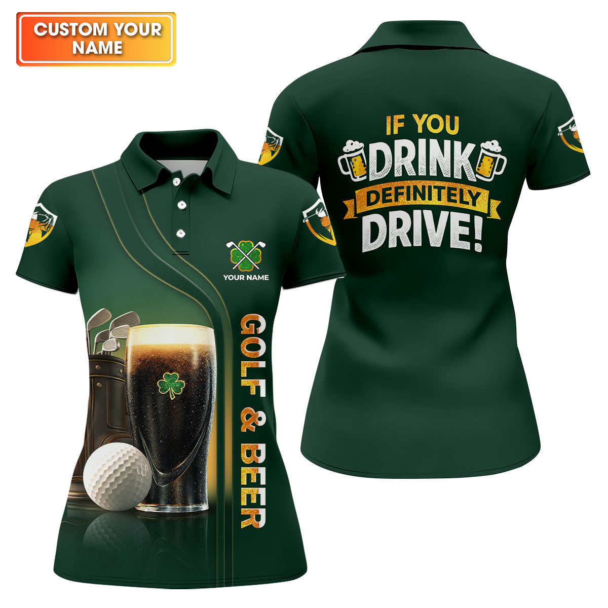 If You Drink Definitely Drive Golf And Beer Black Beer St Patrick's Day Green Women's Golf Tops, Ladies Golf Polos