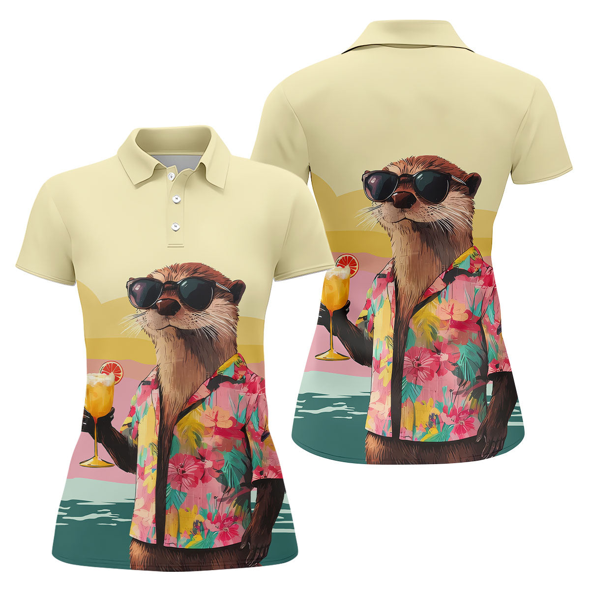 Funny Otter Tropical Theme Hawaiian Golf Shirt, Golf Shirt For Women, Golfing Apparel