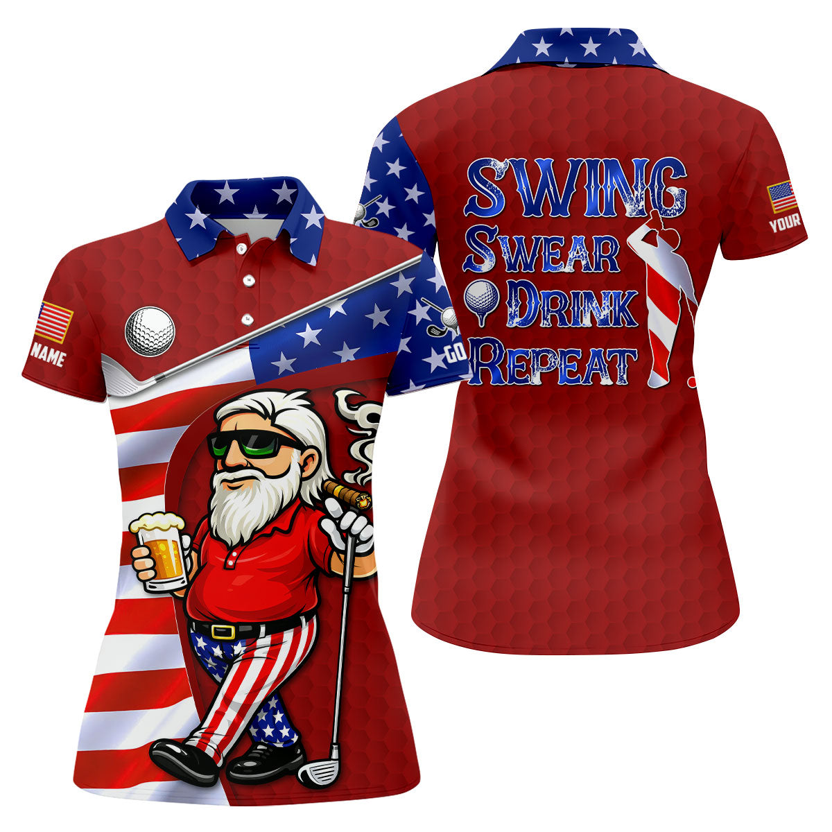 Swing Swear Drink Repeat Golf And Beer Patriotic Man 4th Of July Red Golf Shirt, 250 Years Women's Golf Tops