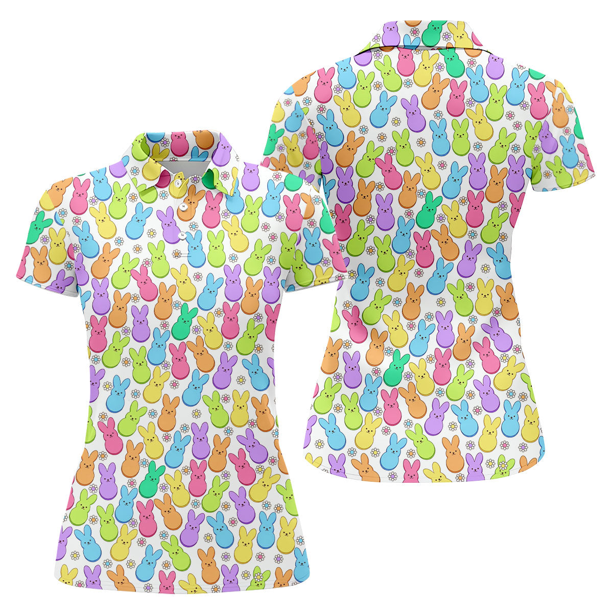 Pastel Easter Peeps Daisy Pattern Women Golf Top, Cute Golf Outfit, Ladies Golf Shirts
