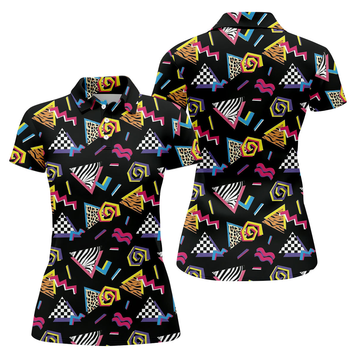 Abstract Geometric Leopard Zebra Animal Stripes 80s 90s Style Ladies Golf Tops, Golf Shirt For Women