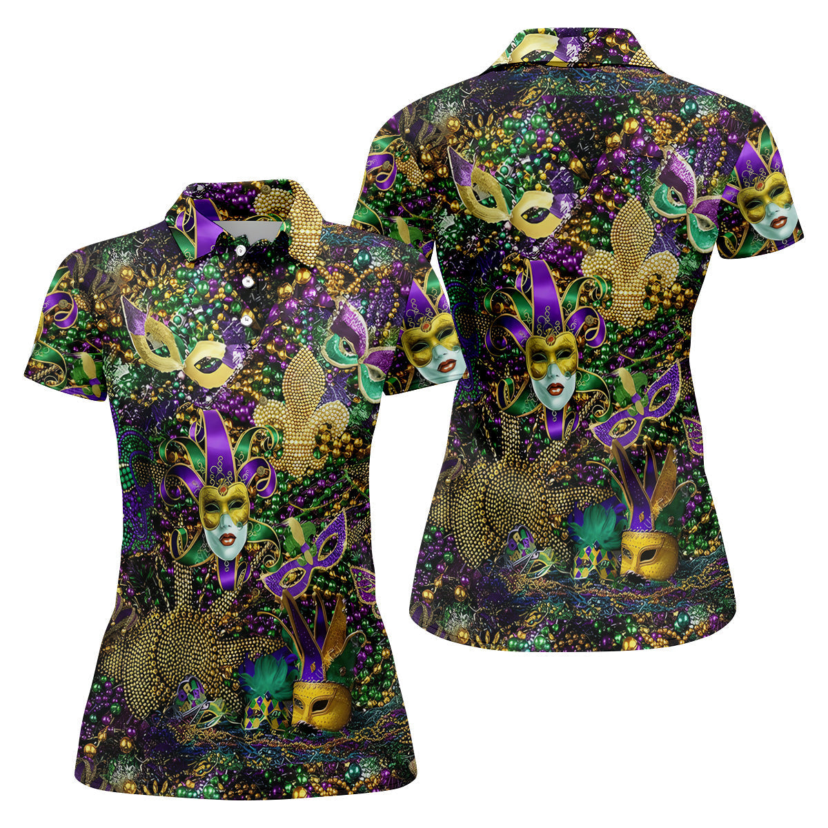 Holiday Mardi Gras Green Purple Gold Women's Golf Tops, Ladies Golf Polos, Golf Gift For Ladies