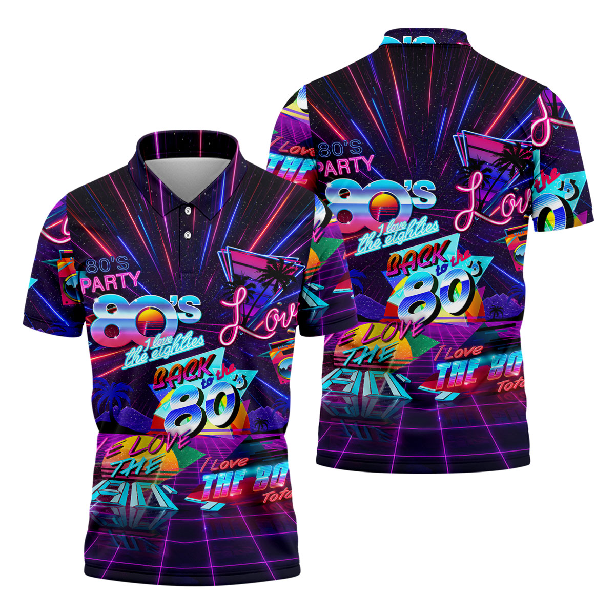 80s Retro Party Golf Shirt, Neon Synthwave Sunset Pattern, Golf Shirt For Men