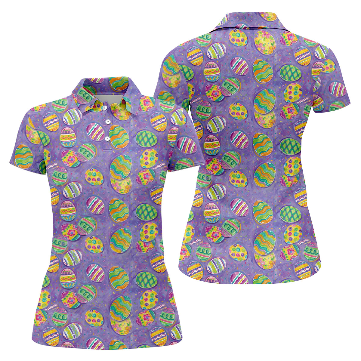 Colorful Painted Easter Eggs Women Golf Top, Cute Golf Outfit, Ladies Golf Shirts