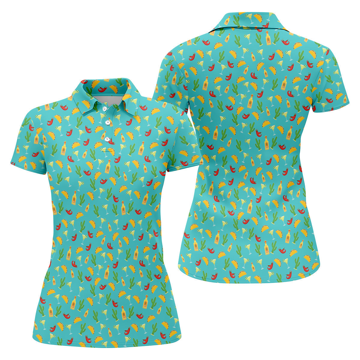 Tropical Vibe Hawaiian Pattern Turquoise Golf Shirt, Women's Golf Tops, Golf Gift For Ladies