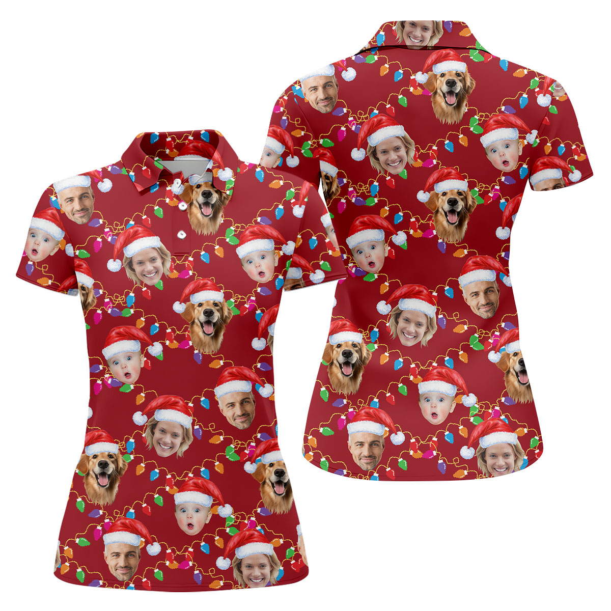 Custom Face Christmas Red Polo ShirtFunny Christmas Shirts For Family, Golf Gifts For Women
