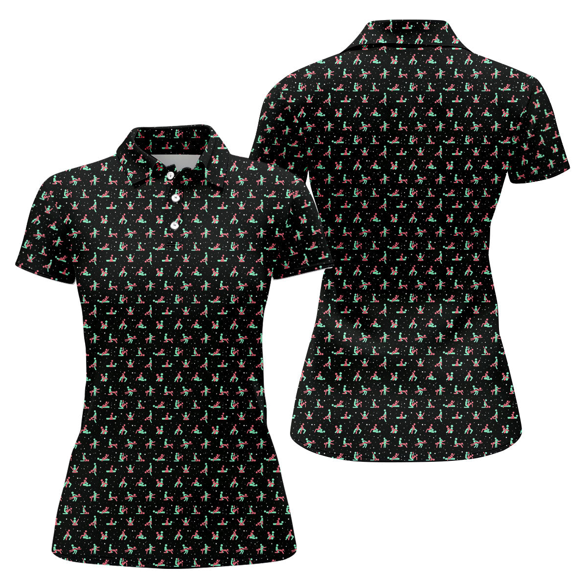 Naughty Couple Snow Pattern Christmas Golf Shirt, Fun Women's Golf Shirts, Golf Gift For Ladies, Ladies Golf Tops