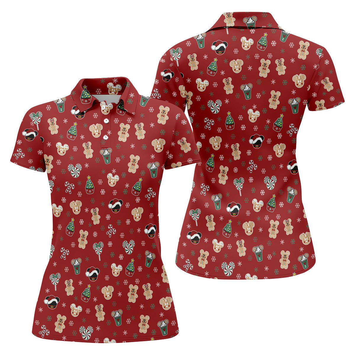 Christmas Gingerbread Red Golf Shirt, Holiday Pattern Christmas Golf Shirt, Women's Polo Shirt
