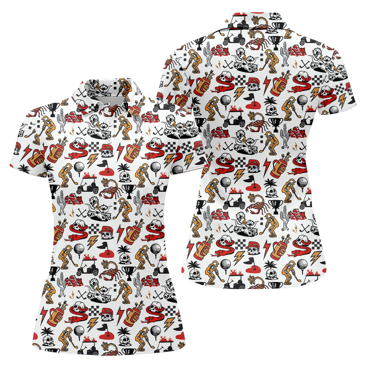Horror Pattern White Halloween Women Golf Top, Halloween Gift Idea, Ladies Golf Shirts