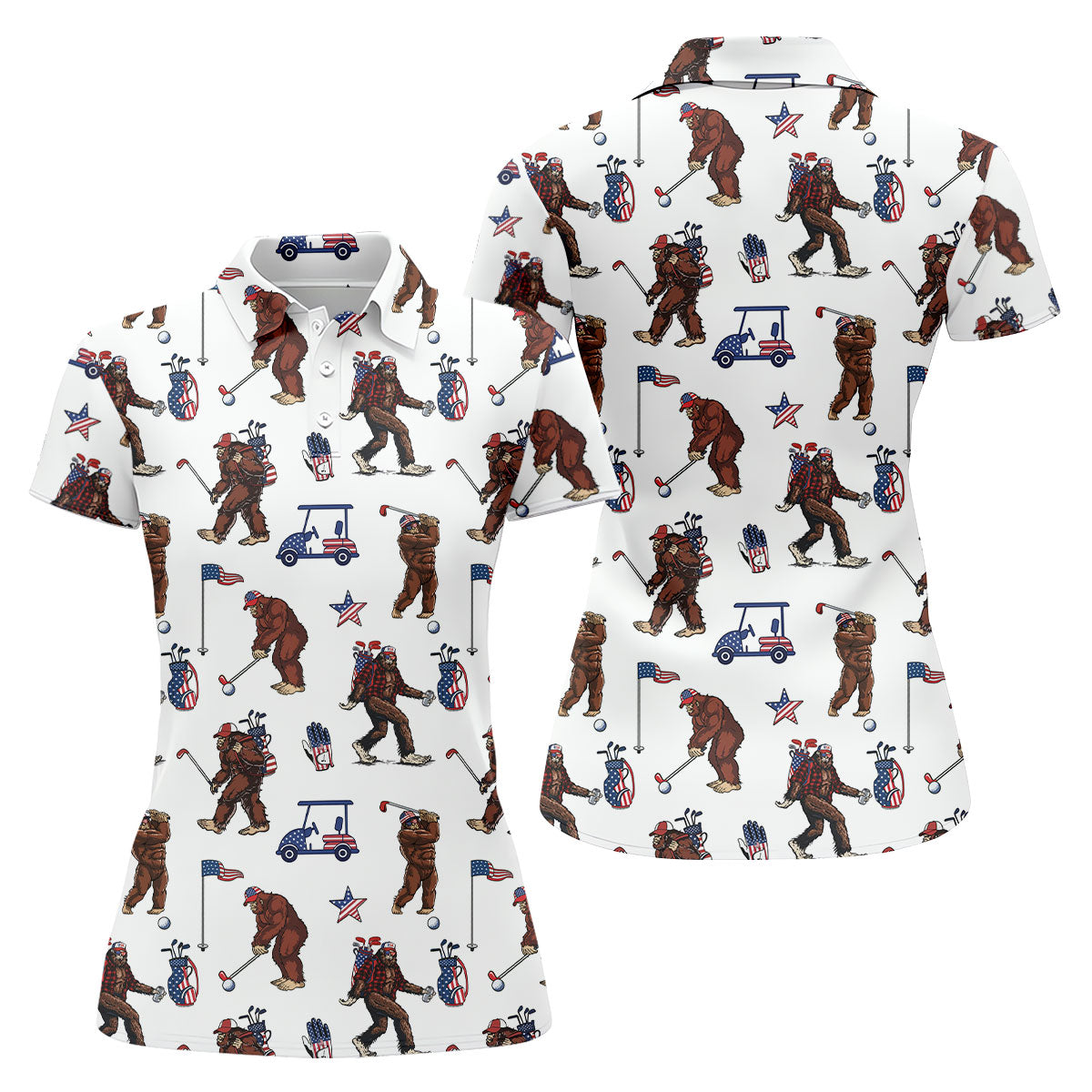 Funny Bigfoot Ladies Patriotic Golf Shirts, Cute Women's Golf Clothes, Ladies Golf Shirts