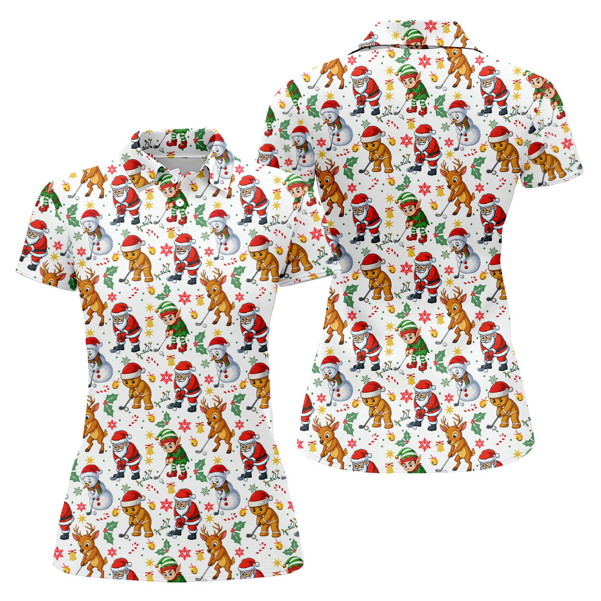 Funny Christmas Characters Ladies Golf Tops, Cute Golf Outfit, Fun Women's Golf Shirts, Christmas Golf Shirt
