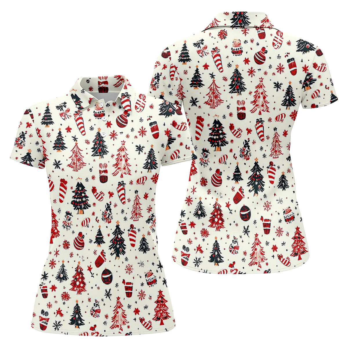 Candy Canes Christmas Tree Women's Golf Tops, Christmas Golf Shirt, Golf Shirt For Women, Ladies Golf Polos