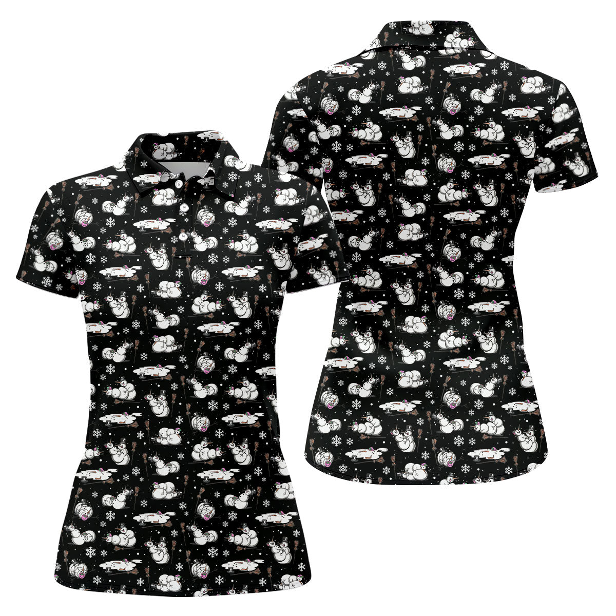 Funny Snowman Naughty Couple Black Golf Shirt, Christmas Golf Shirt, Golf Gift For Ladies, Women Golf Top