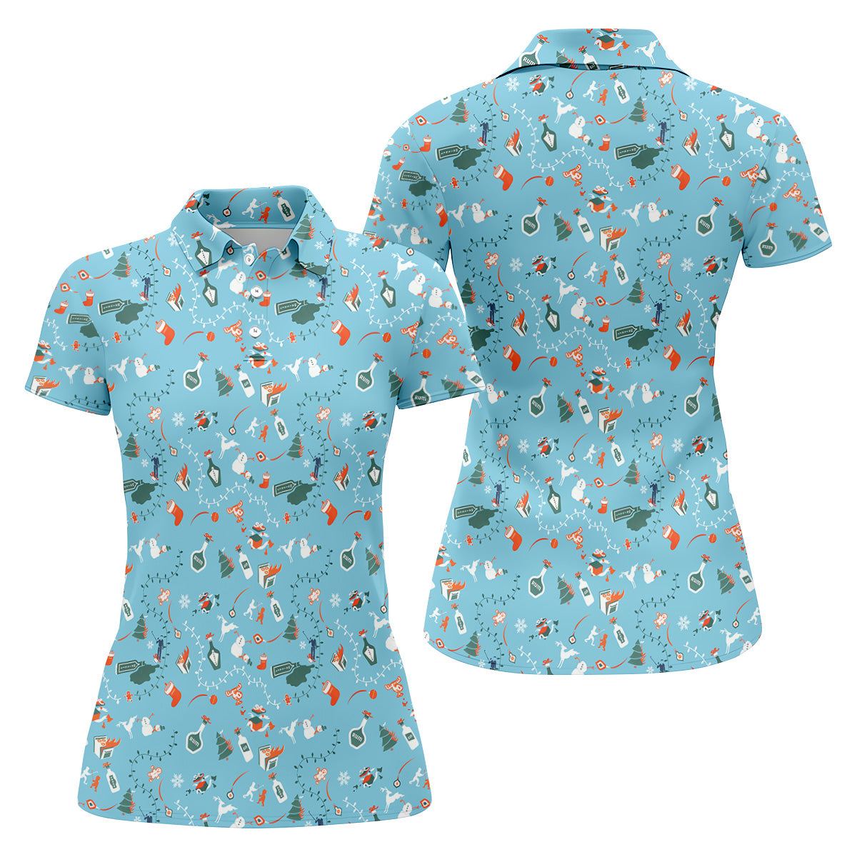 Holiday Chaos Ice Blue Color Women's Golf Shirts, Christmas Golf Shirt, Ladies Golf Polos, Golfing Apparel