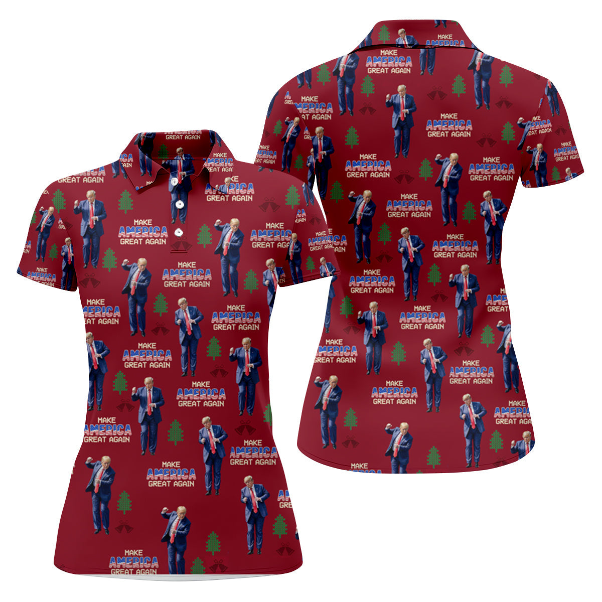 Make America Great Again Christmas Golf Trump Dancing Women's Golf Polo Shirt Ladies Golf Polos, Christmas Golf Gift