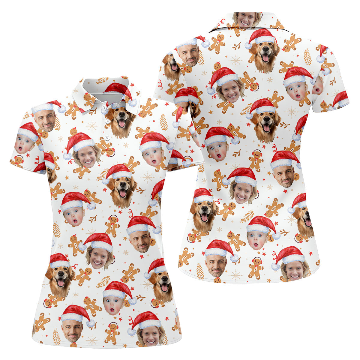 Custom Face Christmas Gingerbread White Golf Shirt, Christmas Golf Shirt, Women's Golf Tops, Golf Gift For Ladies