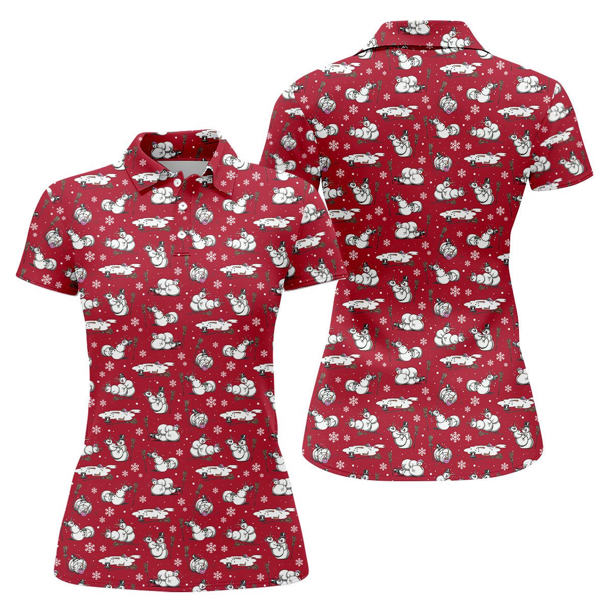 Funny Snowman Naughty Couple Red Golf Shirt, Christmas Golf Shirt, Golf Gift For Ladies, Women Golf Top