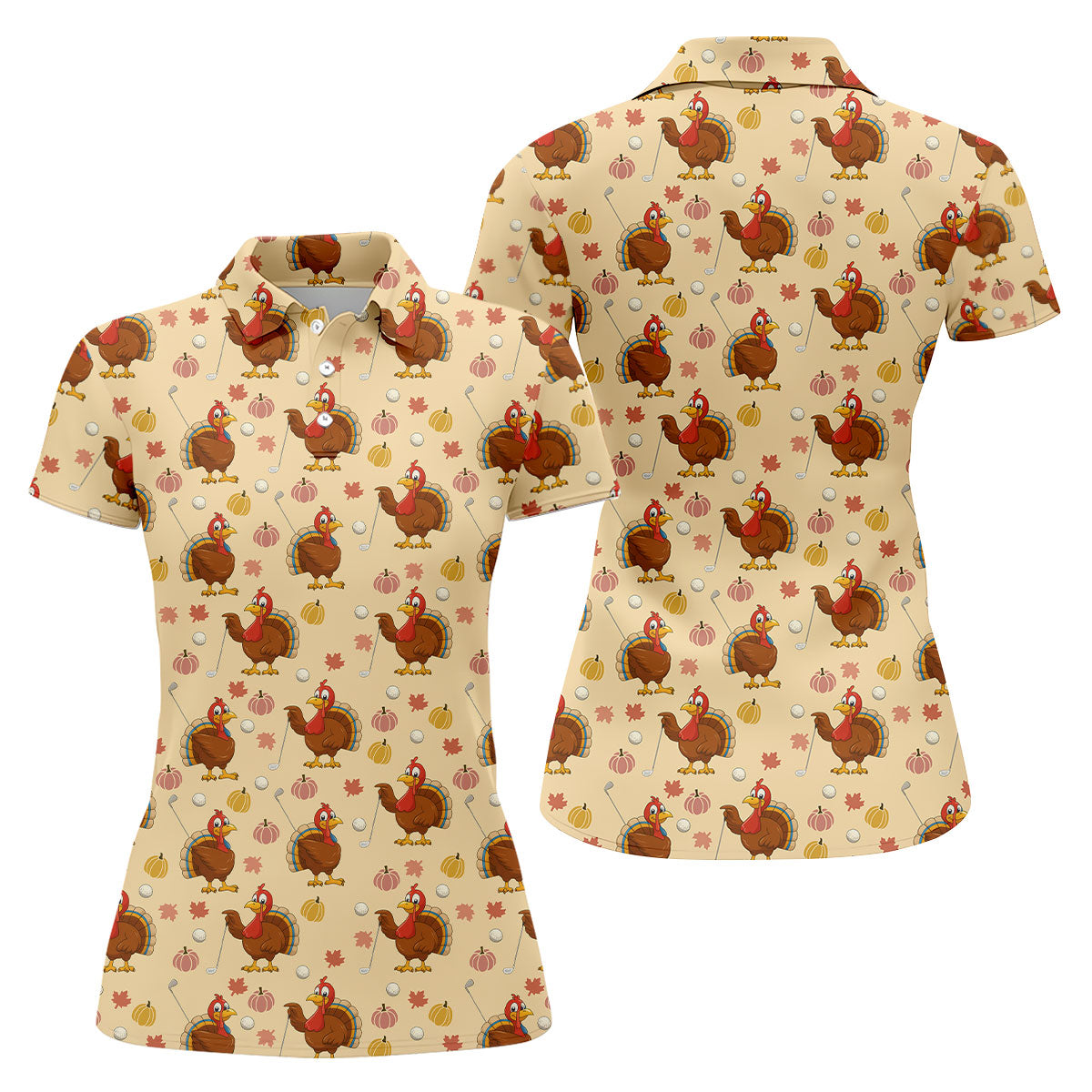 Funny Turkey Golf Pose Women's Golf Tops, Fun Women's Golf Shirts, Thanksgiving Golf Gift For Ladies