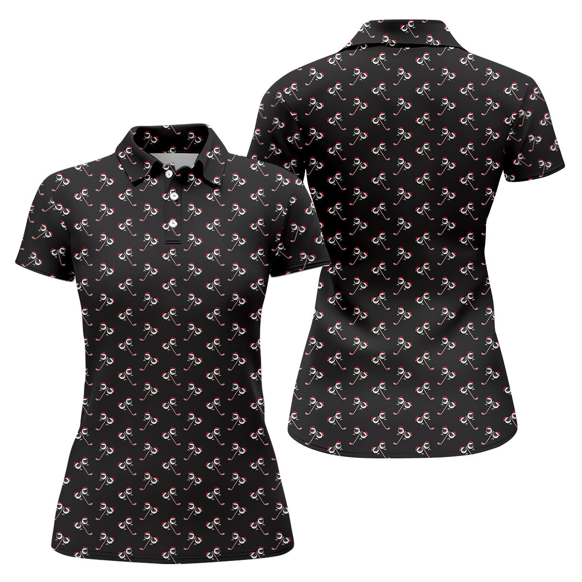 Funny Christmas Candy Cane Pattern Black Golf Shirt, Christmas Golf Shirt, Golf Gifts For Women