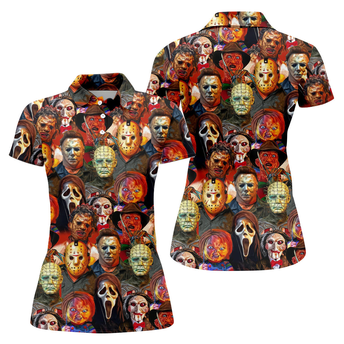 All Horror Movie Characters Women Golf Top, Halloween Golf Shirt, Unique Gift For Golfer, Ladies Golf Shirts