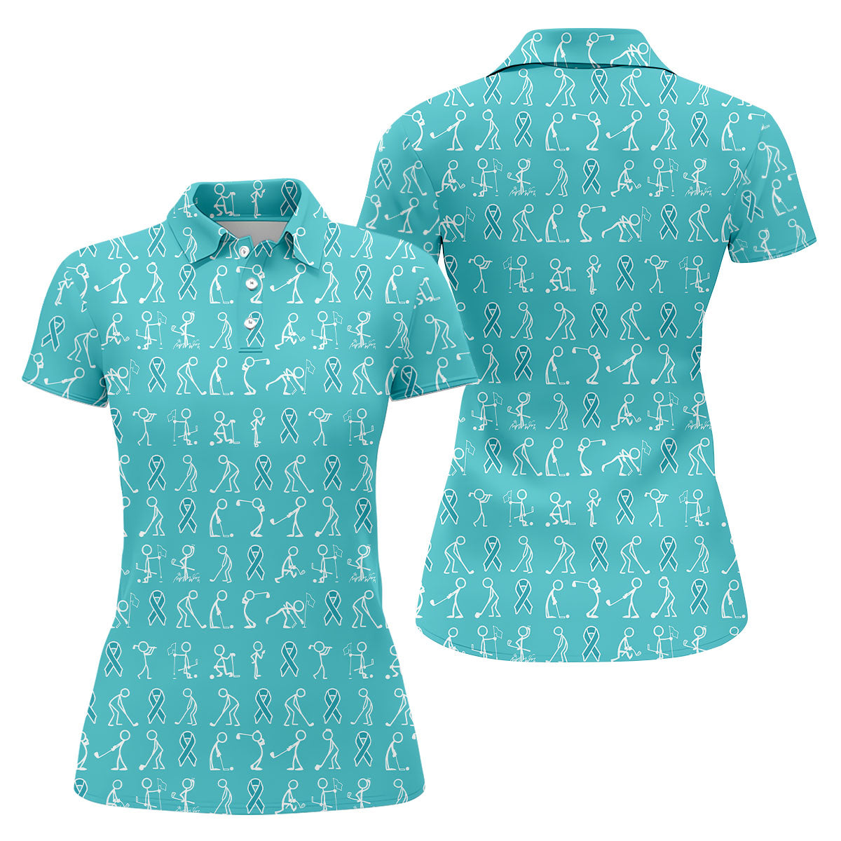 Funny Stick Figure Women's Golf Shirt, Ovarian Cancer Awareness Shirt, Ovarian Cancer Support Shirt, Ladies Golf Shirts