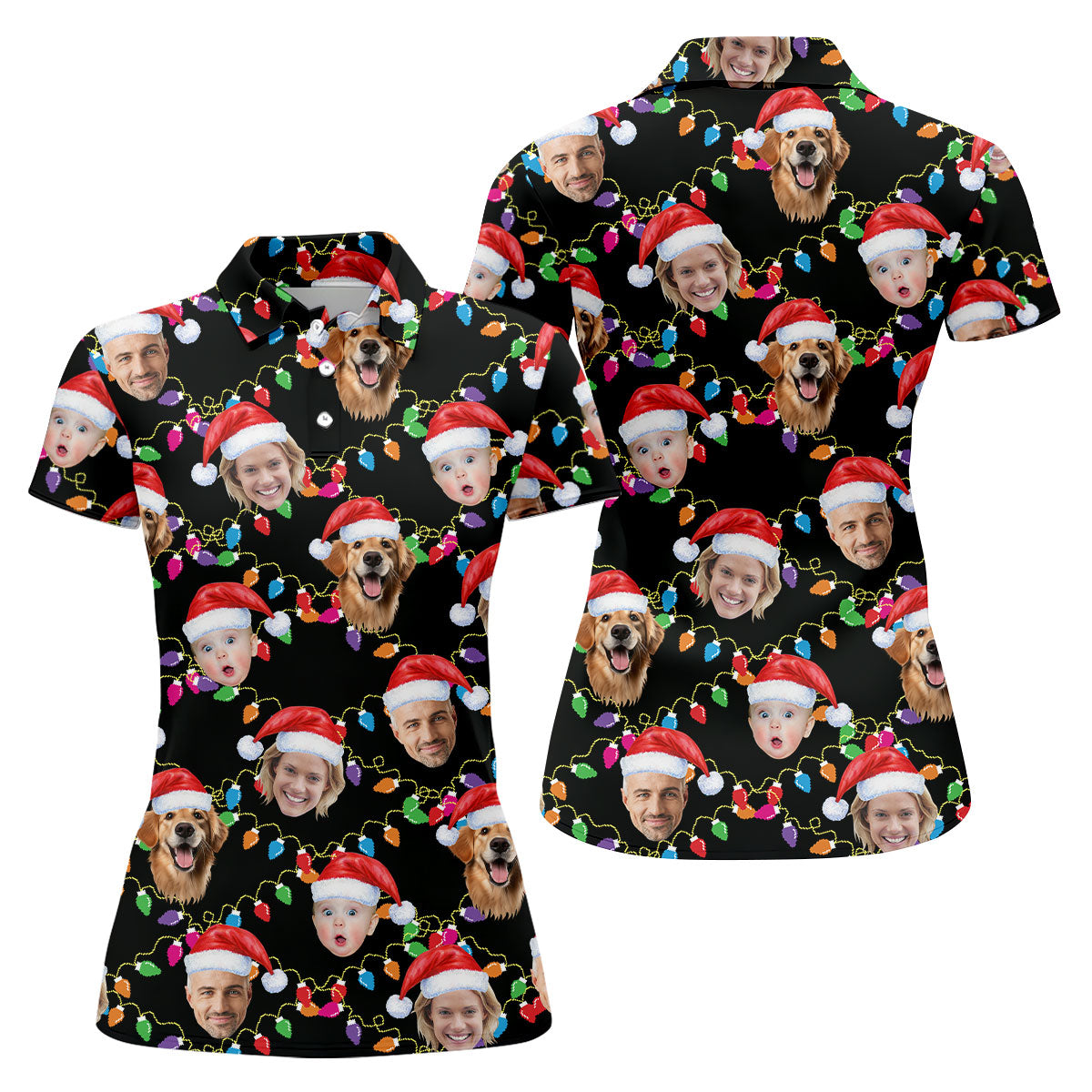 Custom Face Christmas Black Polo ShirtFunny Christmas Shirts For Family, Golf Gifts For Women