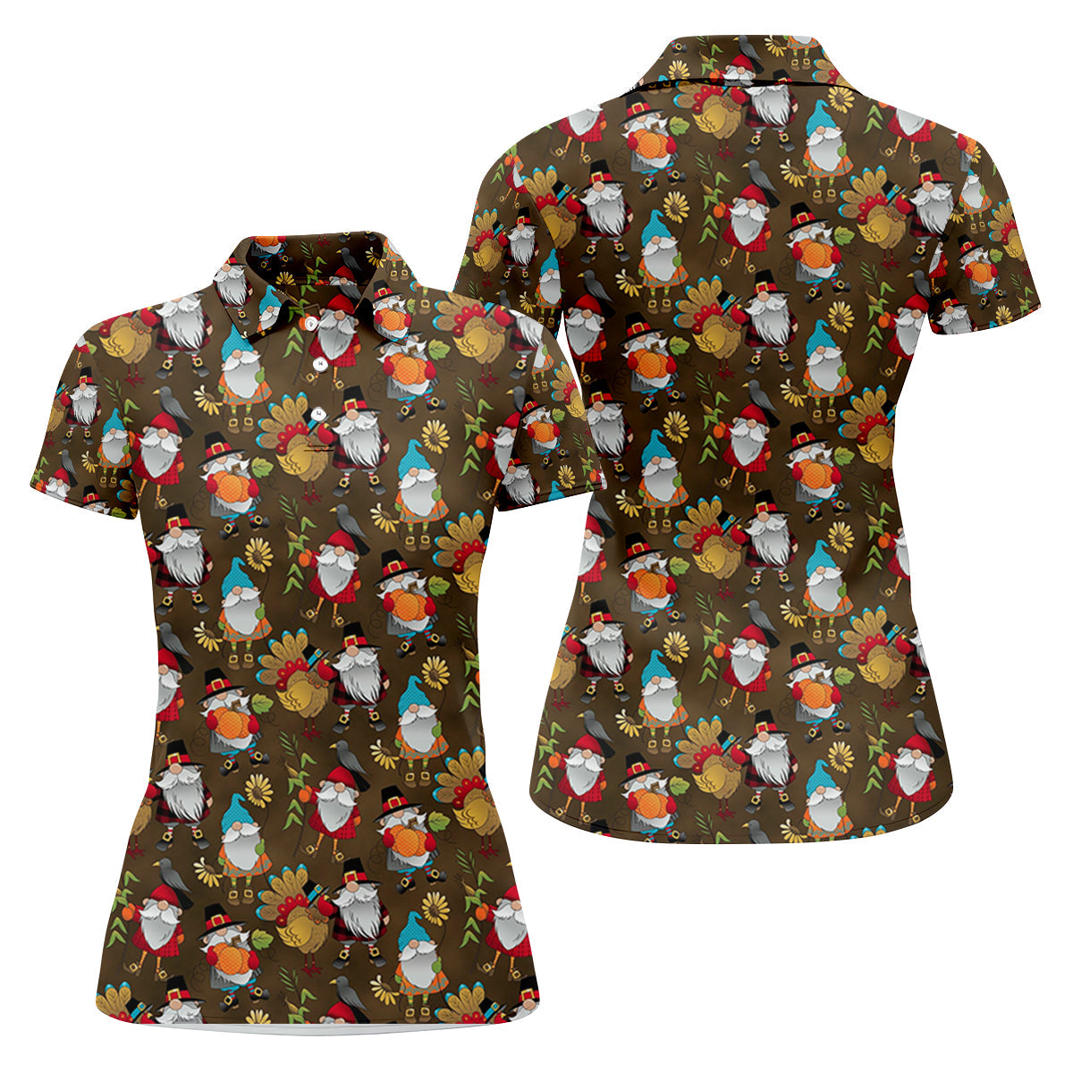 Turkey Gnome Thanksgiving Fun Women's Golf Shirts, Ladies Golf Tops, Golf Shirt For Women, Golfing Apparel