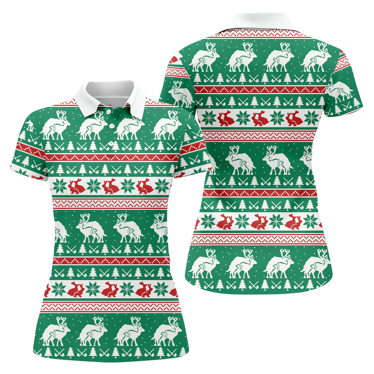 Christmas Festive Reindeer Snowflakes Christmas Golf Shirt, Ladies Golf Shirts, Golf Gifts For Women