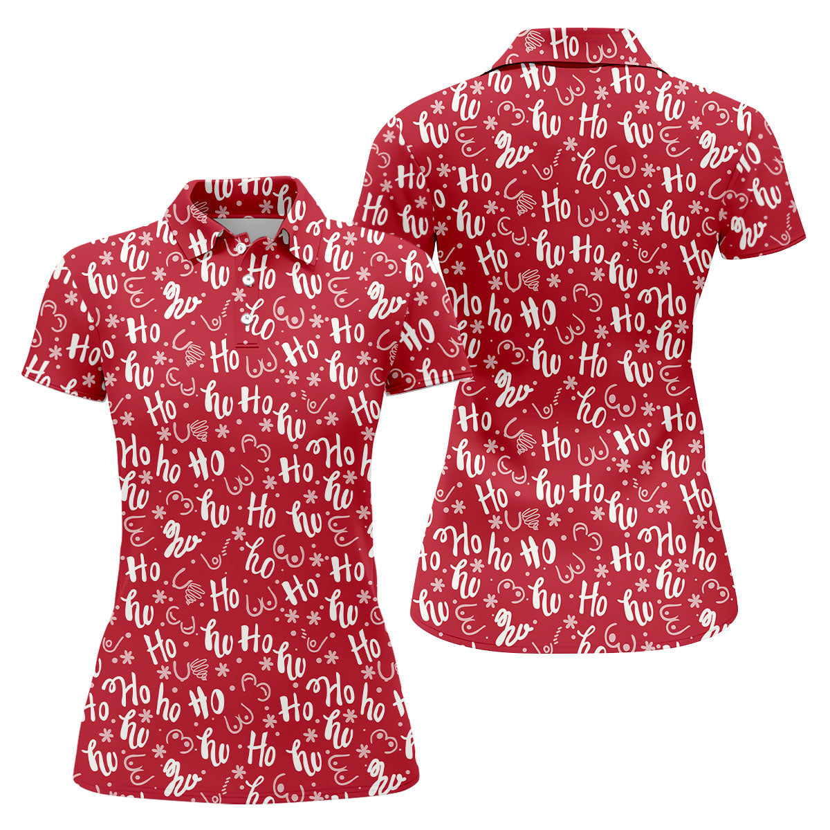 Funny Red Xmas Fun Womens Golf Shirts, Ladies Golf Tops, Christmas Golf Gift, Women's Polo Shirt