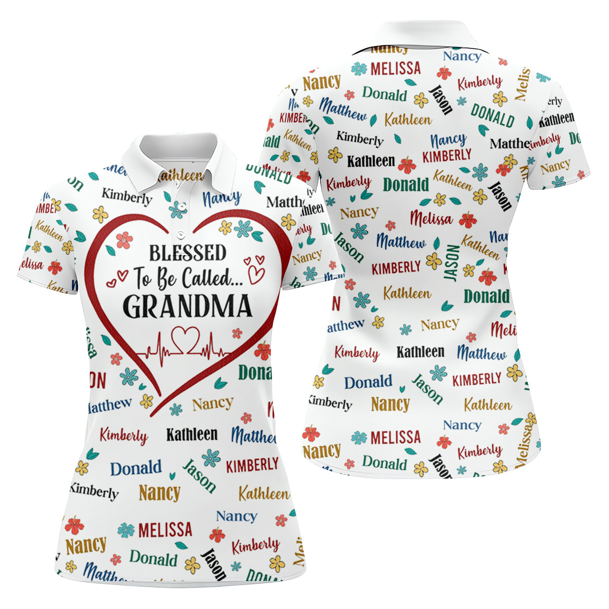 Blessed To Be Call Grandma Custom Name Women's Golf Tops, Cute Golf Outfit, Ladies Golf Polos, Golf Gift For Ladies