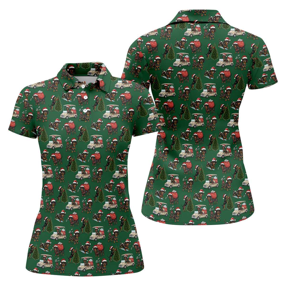 Dachshund Christmas Green Golf Shirt, Christmas Golf Shirt, Women's Golf Tops, Cute Golf Outfit