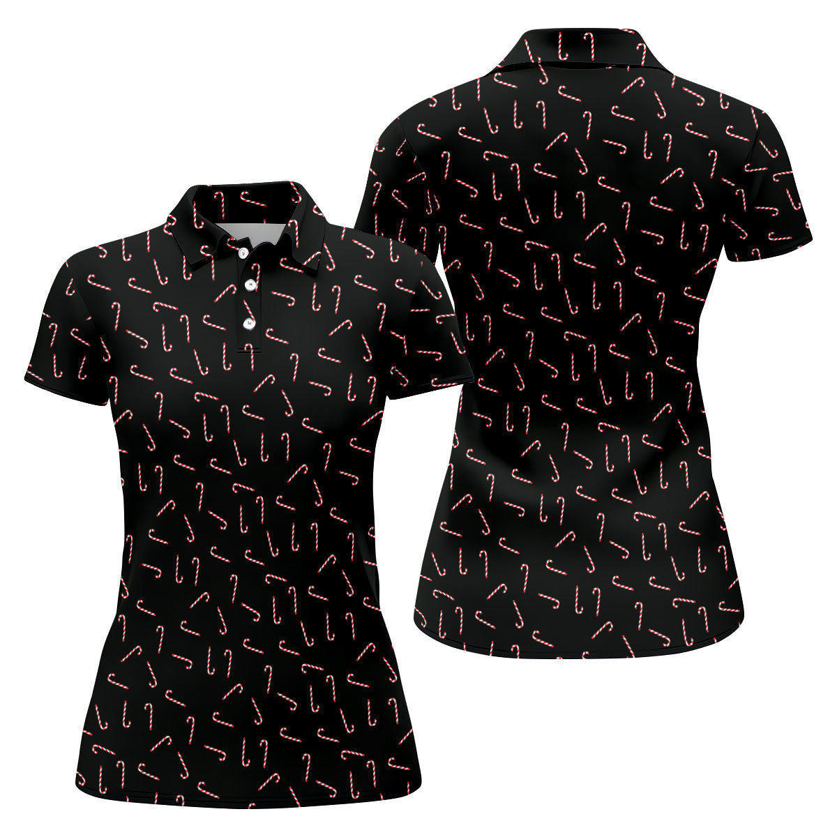 Christmas Candy Cane Women Golf Top, Christmas Golf Shirt, Black Golf Polo ShirtGolf Gift For Ladies