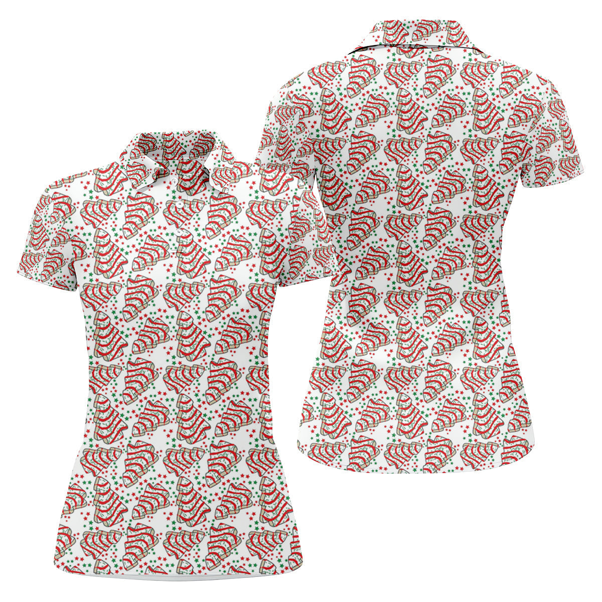 Christmas Tree Cakes White And Red Women's Golf Tops, Christmas Golf Shirt, Ladies Golf Shirts