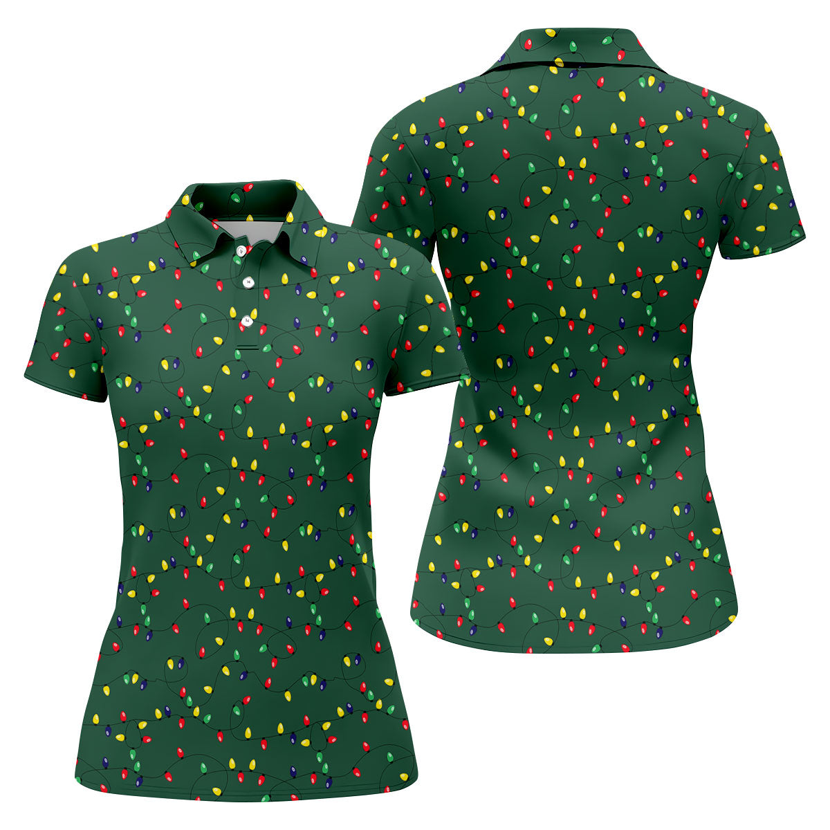 Christmas Colorful Lights Green Golf Shirt, Christmas Golf Shirt, Women's Golf Tops, Ladies Golf Shirts