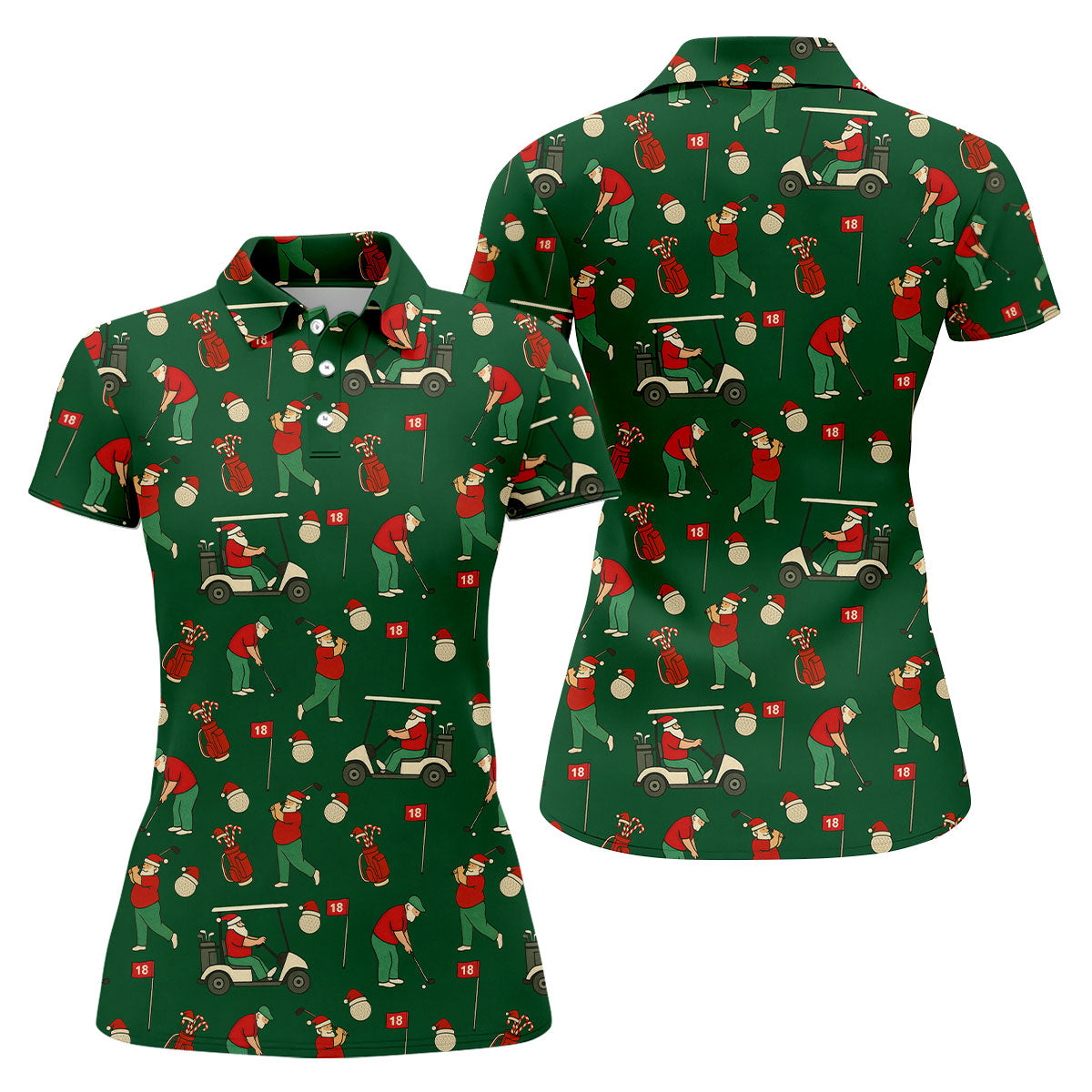 Golfing Santa Green Christmas Fun Women's Golf Shirts, Ladies Golf Shirts, Christmas Golf Shirt