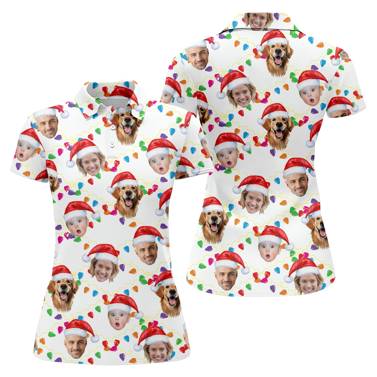 Custom Face Christmas White Polo ShirtFunny Christmas Shirts For Family, Golf Gifts For Women