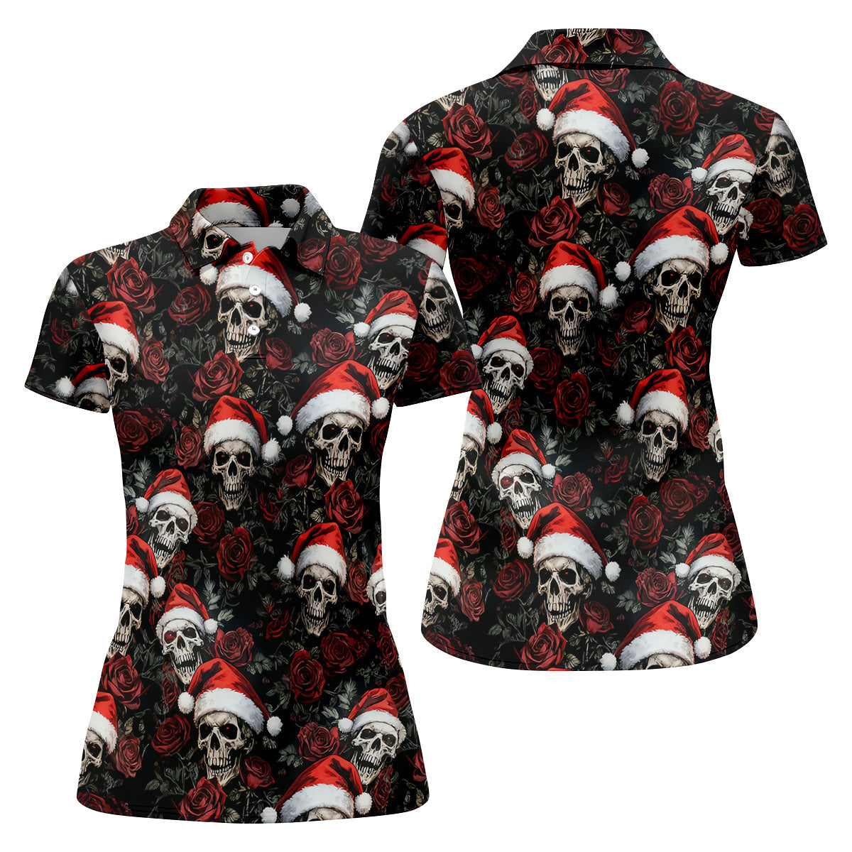 Vintage Skull And Roses Christmas Golf Shirt, Cool Golf Outfit, Ladies Golf Shirts, Women's Polo Shirt