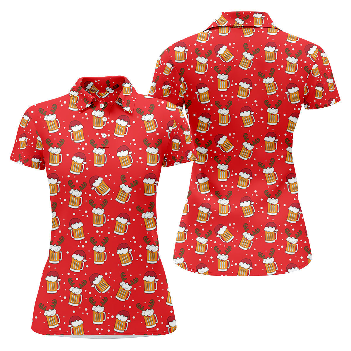 Christmas Beer Red Golf Shirt, Christmas Golf Shirt, Fun Women's Golf Shirts, Ladies Golf Polos, Golfing Apparel