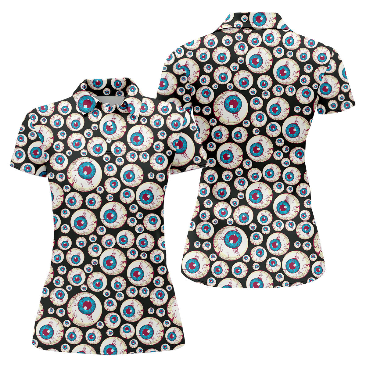 Black And White Eyeball Pattern Women's Golf Tops, Unique Gift For Golfer, Ladies Golf Shirts