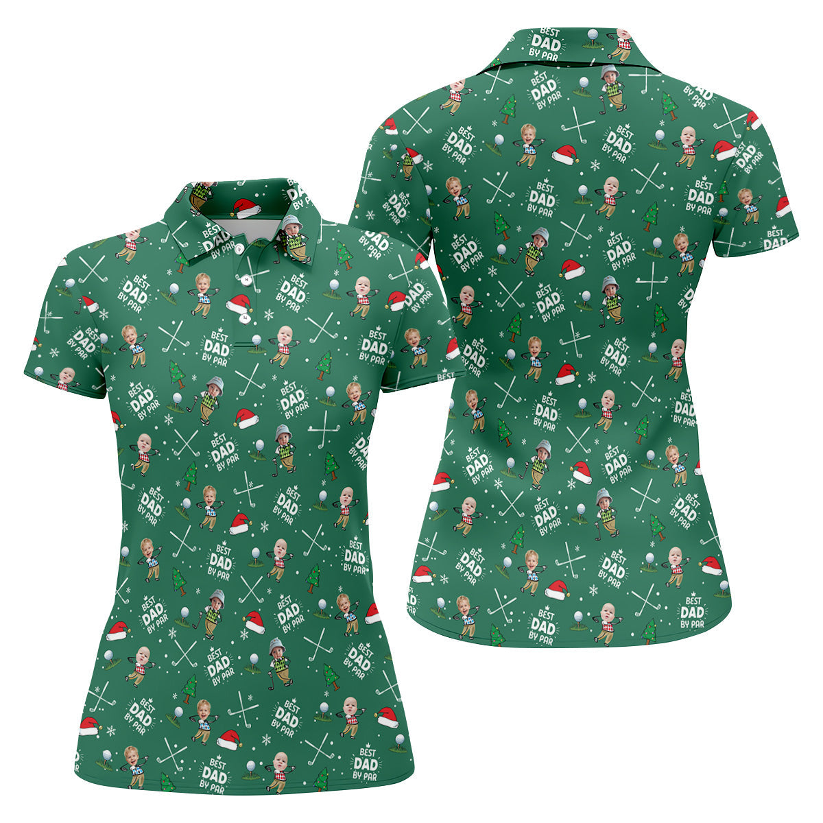 Custom Face Best Dad By Par Green Golf Shirt, Christmas Golf Shirt, Ladies Golf Polos, Women's Polo Shirt