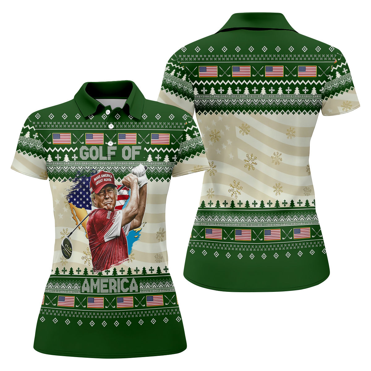 Trump Golf Of America Christmas Golf Shirt Funny Print Women's Golf Tops, Christmas Golf Shirt, Ladies Golf Polos