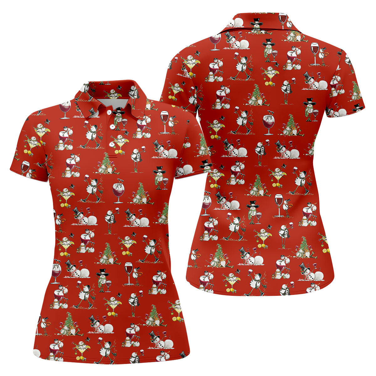 Funny Snowman Drinking Wine Red Golf Shirt, Christmas Golf Shirt, Women's Golf Tops, Ladies Golf Shirts